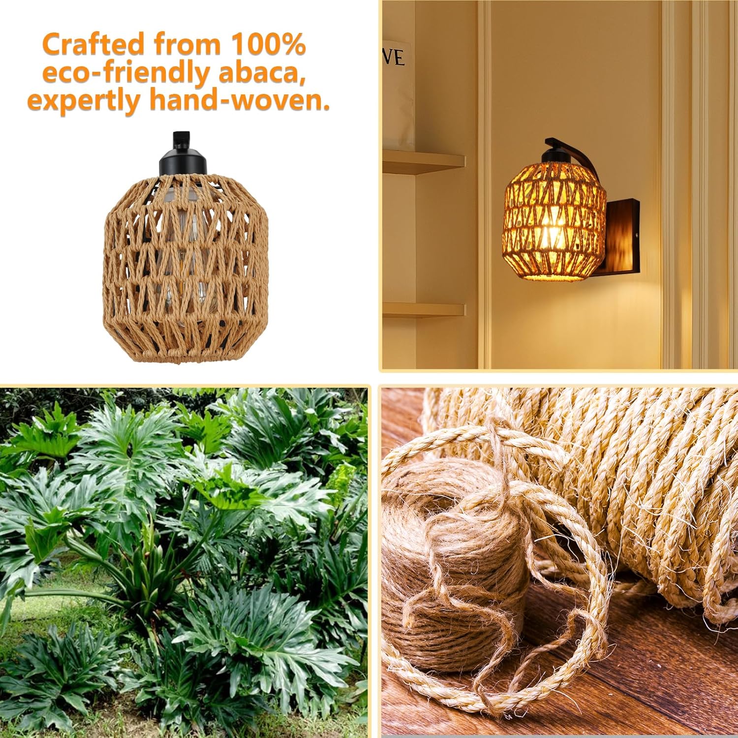 lobolighting Boho Rattan Wall Sconces Set of Two Hardwired Hand-Woven Farmhouse Wall Lamps Indoor Rustic Wall Mount Light Fixtures for Bedroom Living Room Nursery Hallway (Bulbs Not Included)