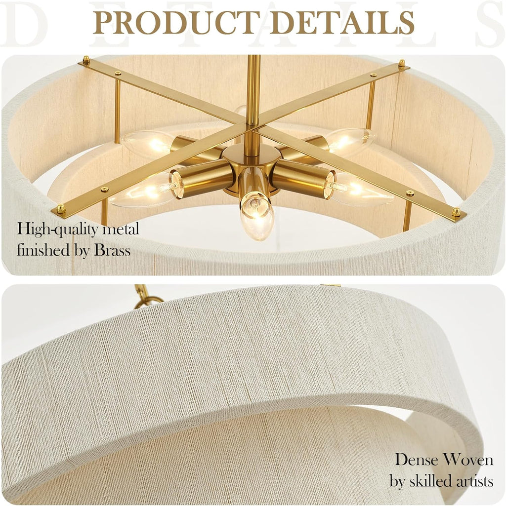 20" Rattan Pendant Light, Boho Woven Chandelier for Home Decor