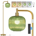 QiMH Glass Floor Lamp for Living Room, 67” Modern Standing Lamp with Cream Ribbed Glass Lampshade Pedal Switch Tall Lamp for Bedroom, Brushed Gold (2700K LED Bulb Included)