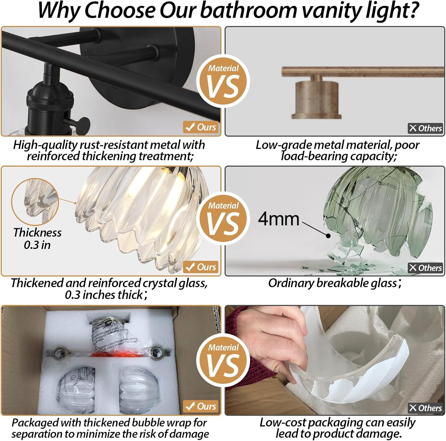 Matte Black 2 Light Bathroom Vanity Light,14.9in Modern Bathroom Lighting Fixtures Over Mirror with Clear Crystal Glass Shade,Vintage Vanity Lights for Bathroom Living Room Bedroom（not include bulbs)