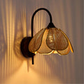 Boho Rattan Wall Sconce, 9.8in Flower Petal Hand-Woven Rattan Wall Lamp, Modern Farmhouse Hardwired Wall Light Fixture for Bedroom Bedside, Hallway, Living Room, Dining Room (E26 Base)