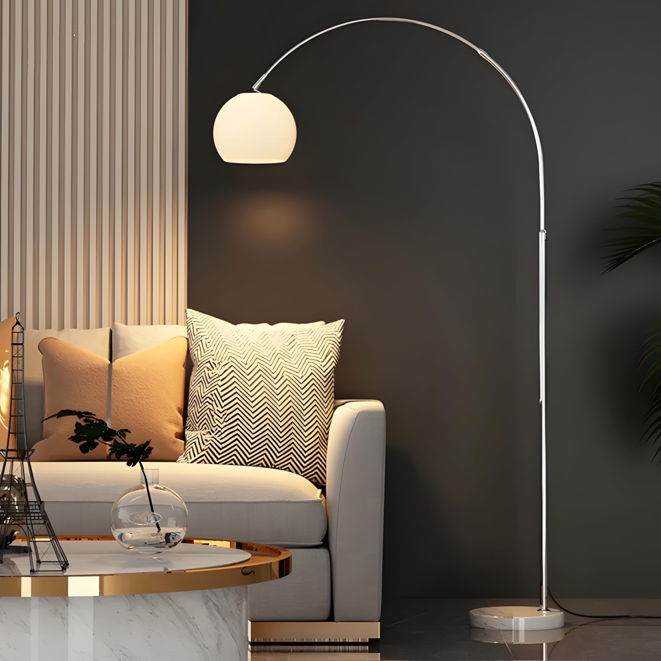 Nordic Simple Floor Lamp with White Shade, Arc Reading Lamp for Living Room, Study Room&Bedroom Beside,Creative Art Deco Bauhaus Standing Lamps for Ambient Lighting