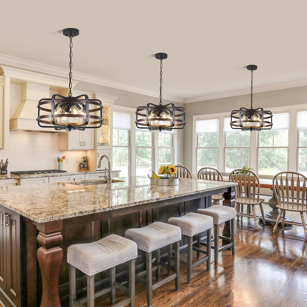 17.71" 4-Light Black Cage Chandelier, Modern Farmhouse Industrial Pendant Light for Dining Kitchen