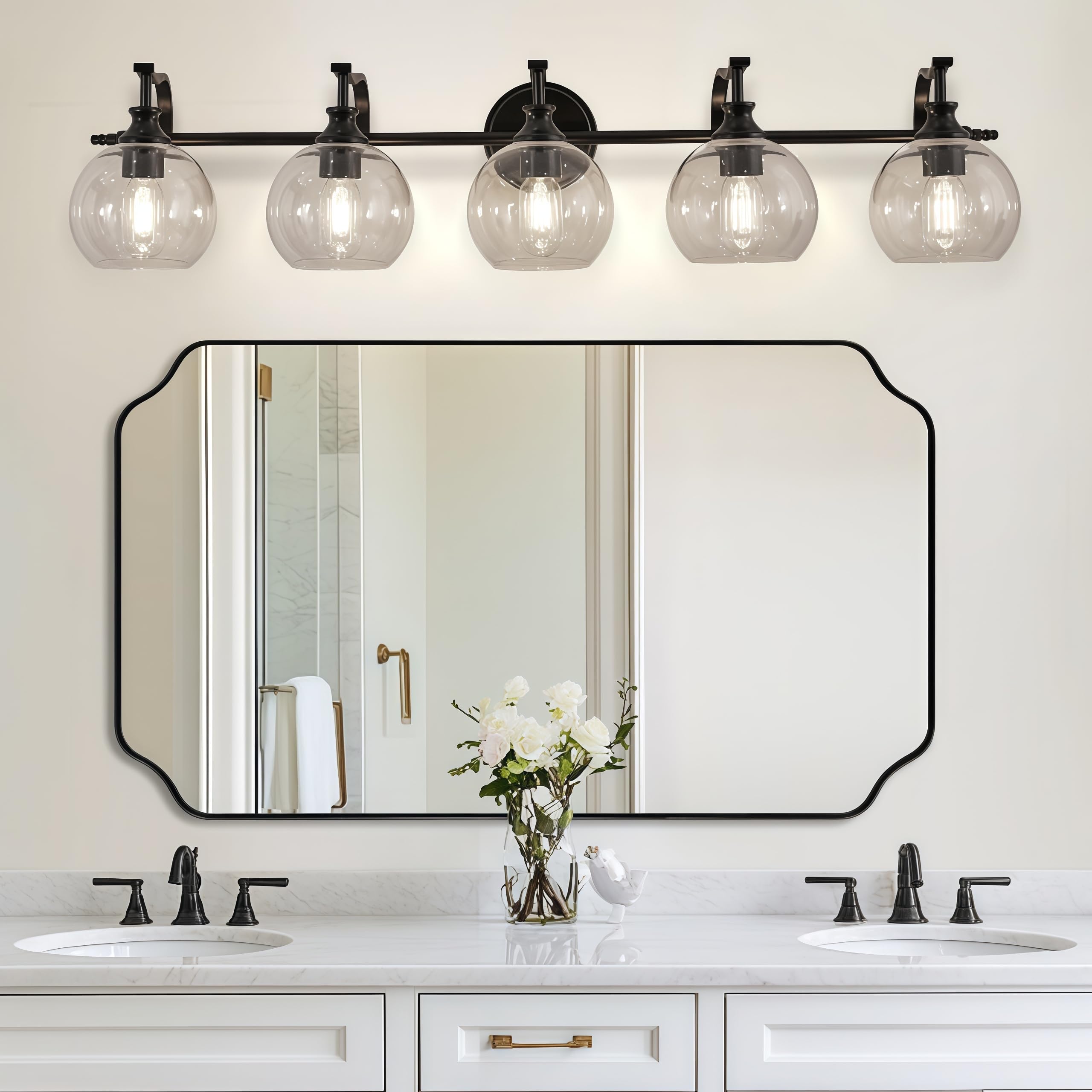 ANDY STAR 2 Light Bathroom Vanity Light, Matte Black Bathroom Light Fixtures, Modern Wall Sconce with Clear Globe Glass Shade, Farmhouse Wall Lamp for Bathroom, Living Room, Hallway, Cabinet, Porch