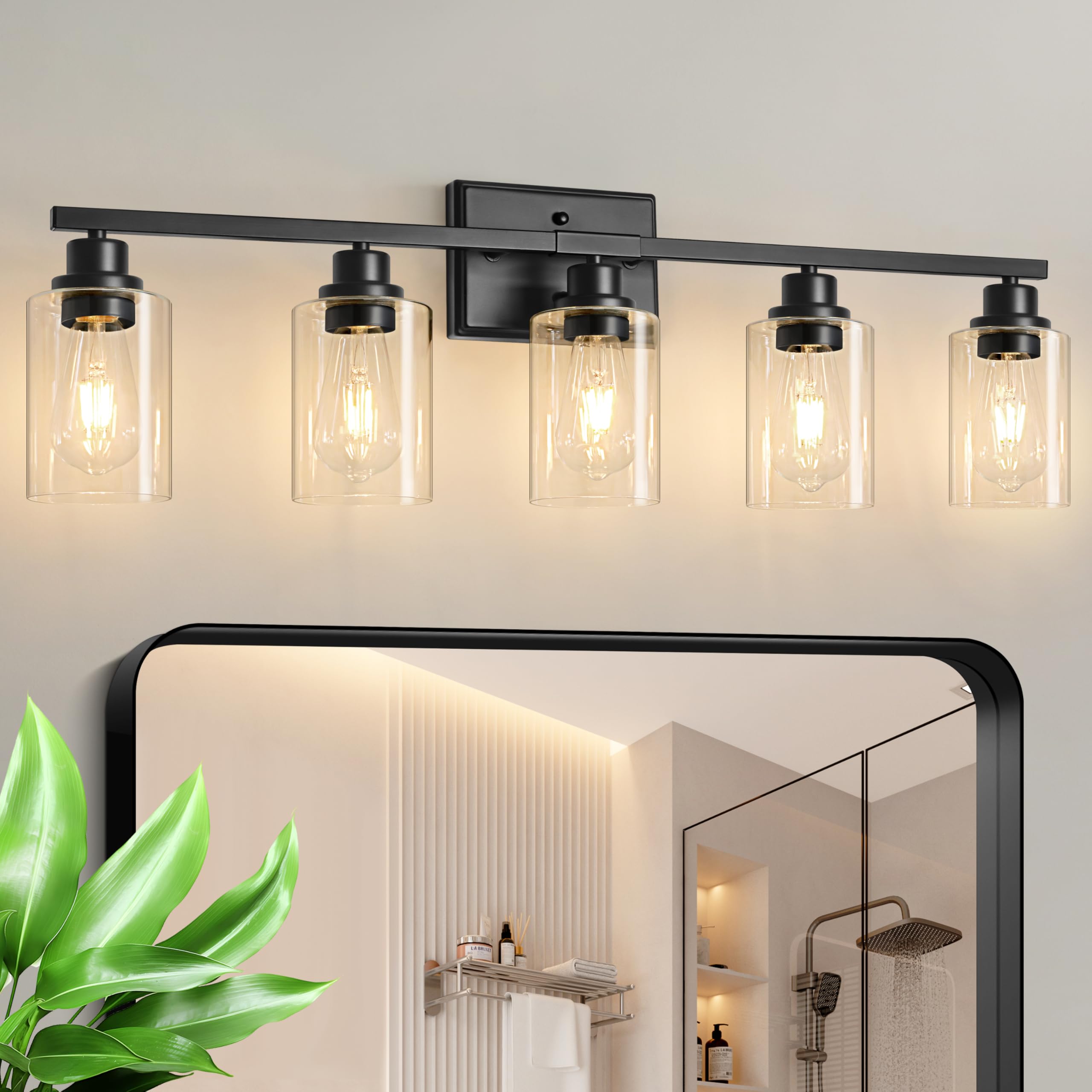 Unicozin 3 Light Bathroom Light Fixtures, Modern Vanity Lights Over Mirror, Black Wall Lamp with Clear Glass for Living Room Cabinet Bedroom Porch